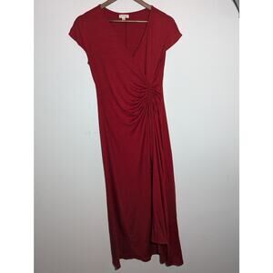 Max Studio Textured Dress Striped Asymmetrical Ruched Side Red SZ S